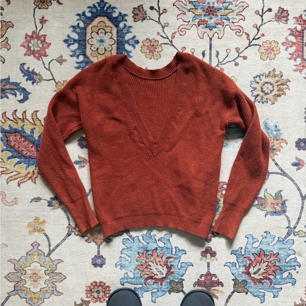 Lulu's Rust Deep V-Neck Knit Sweater